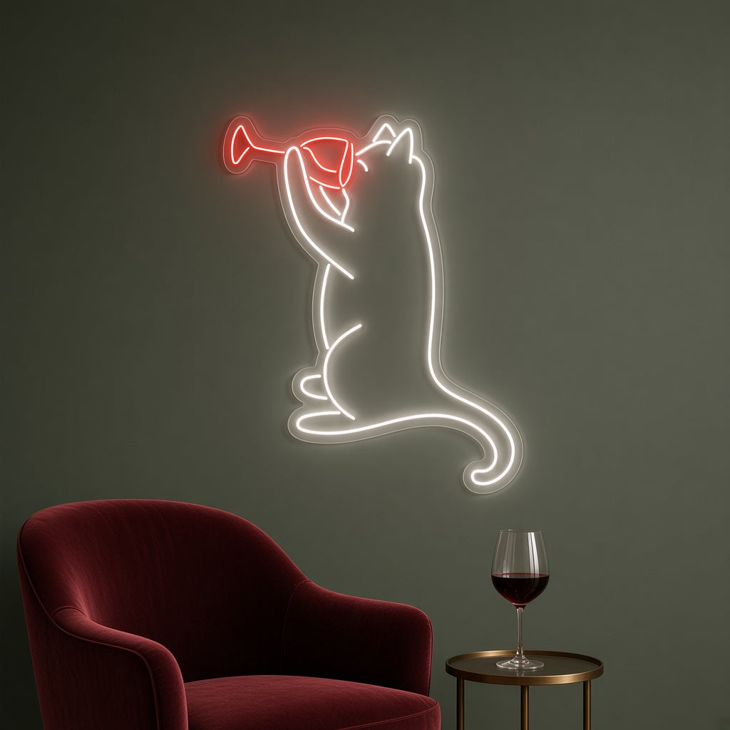 Cat Sipping Wine Glass LED Neon Sign