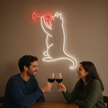 Cat Sipping Wine Glass LED Neon Sign