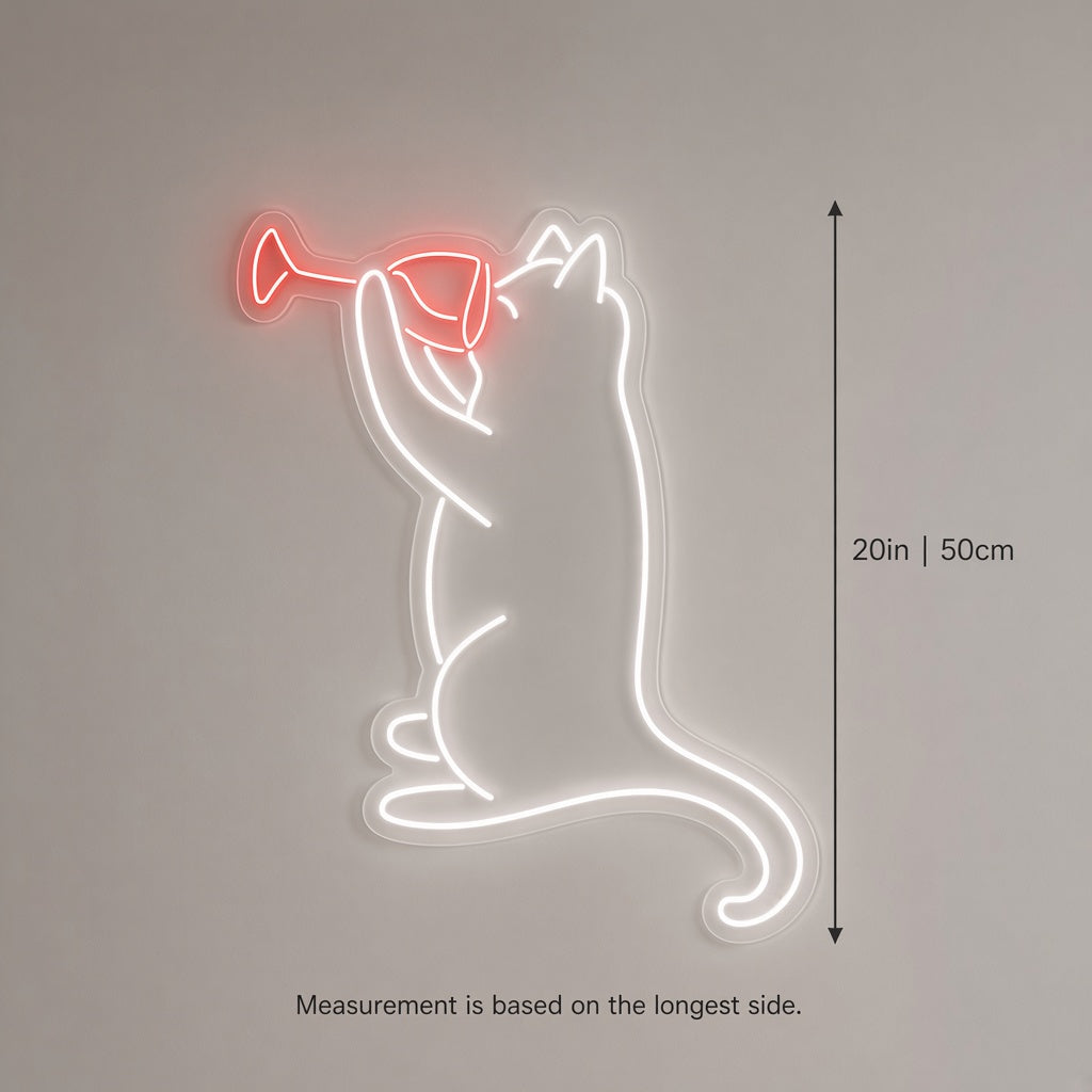 Cat Sipping Wine Glass LED Neon Sign