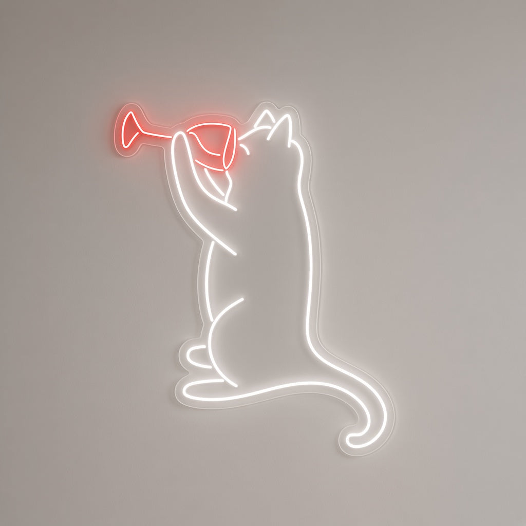 Cat Sipping Wine Glass LED Neon Sign
