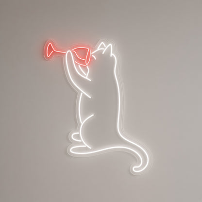 Cat Sipping Wine Glass LED Neon Sign