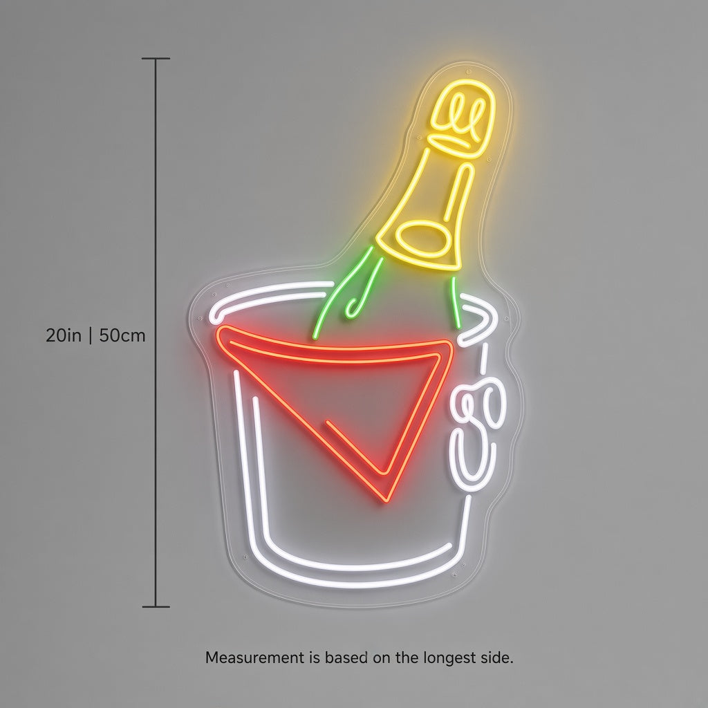 Champagne Bottle in Ice Bucket LED Neon Sign