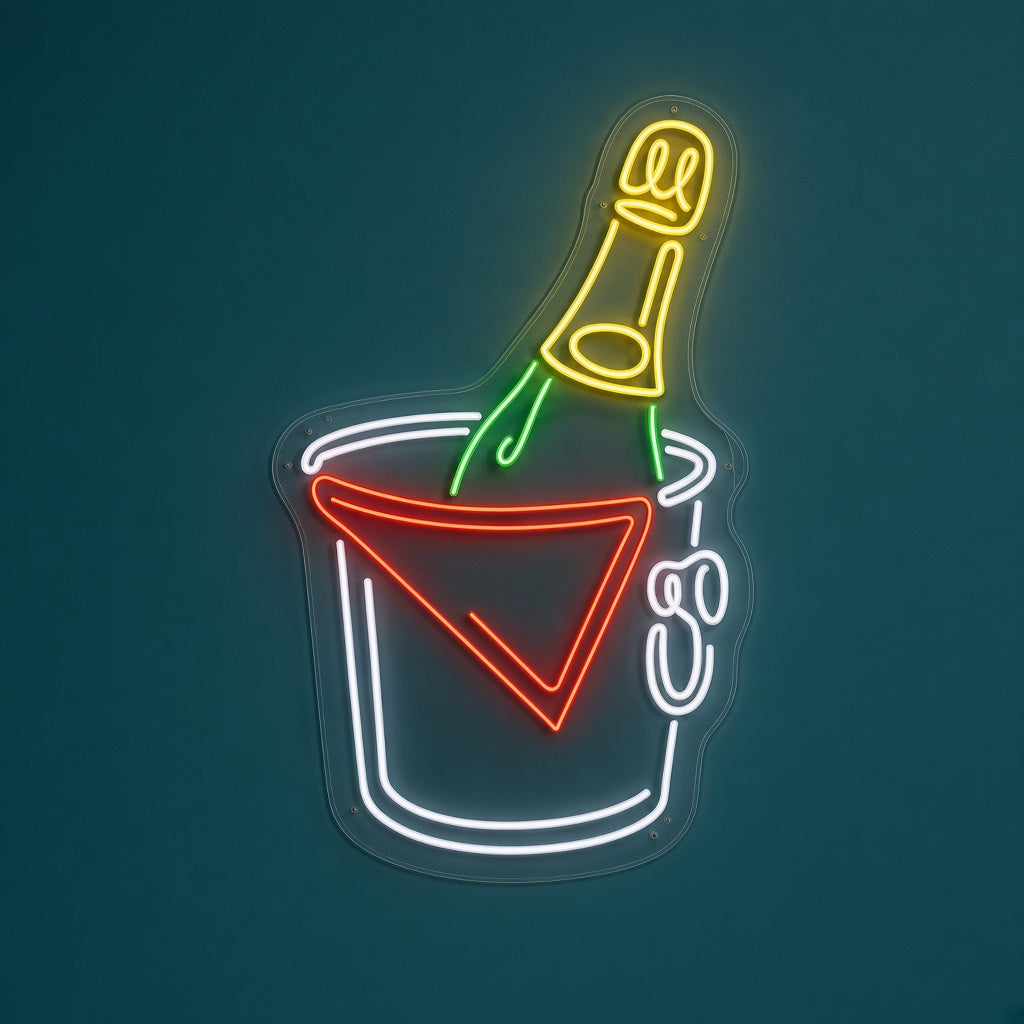 Champagne Bottle in Ice Bucket LED Neon Sign
