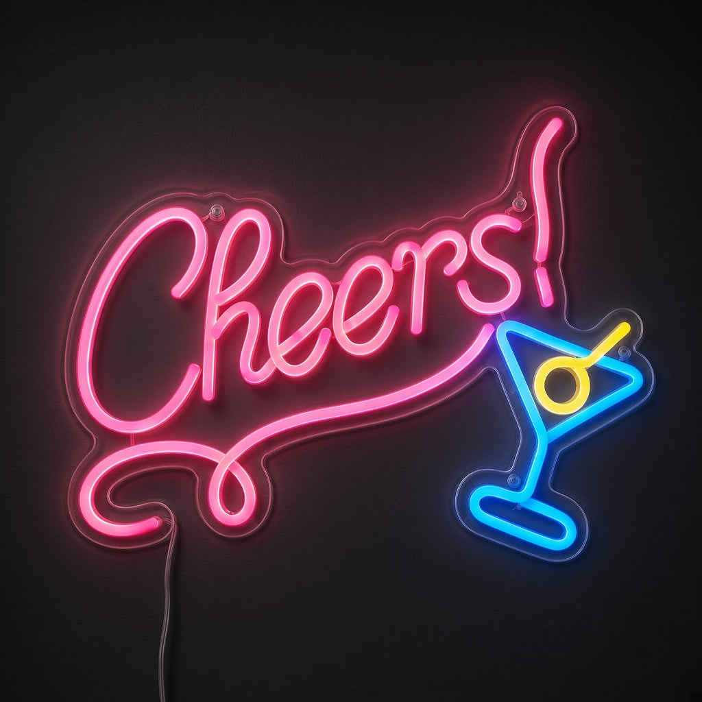 Cheers with Martini Glass LED Neon Sign