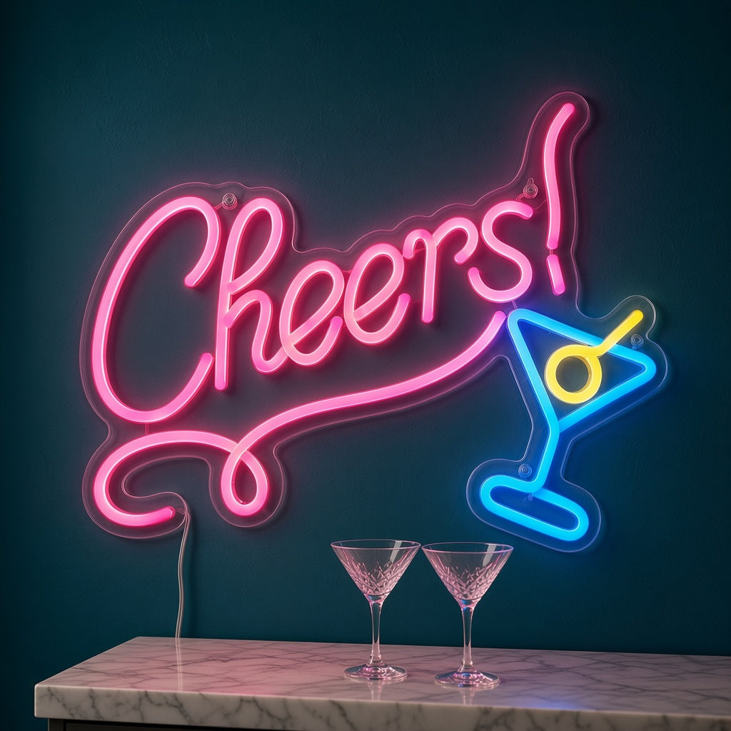 Cheers with Martini Glass LED Neon Sign