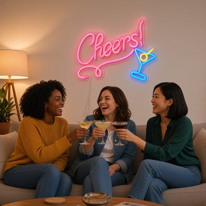 Cheers with Martini Glass LED Neon Sign