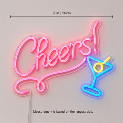 Cheers with Martini Glass LED Neon Sign