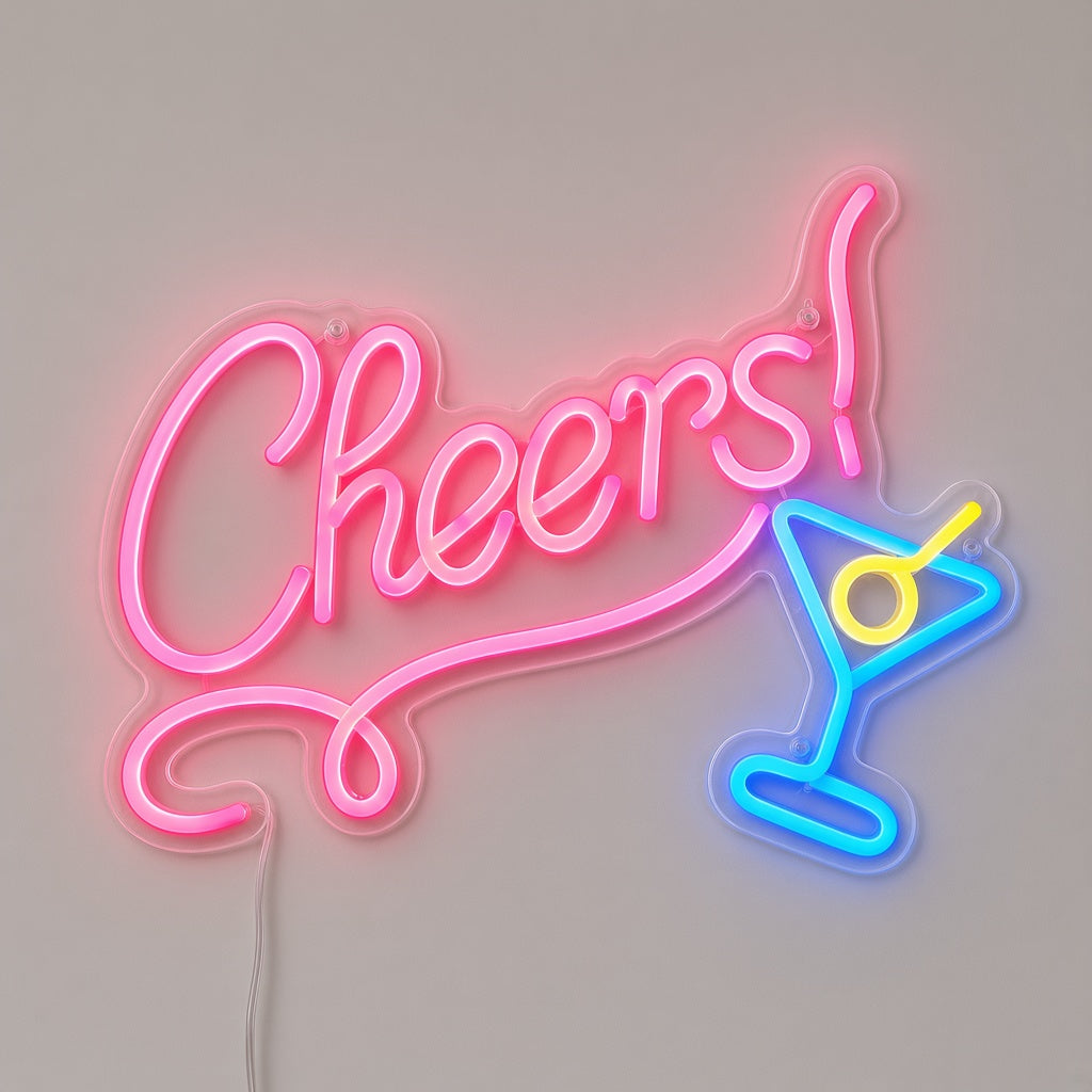 Cheers with Martini Glass LED Neon Sign
