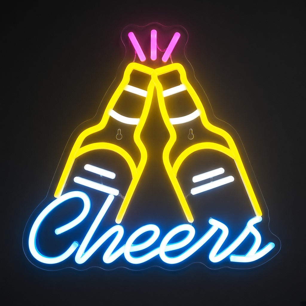 Cheers with Clinking Beer Bottles LED Neon Sign