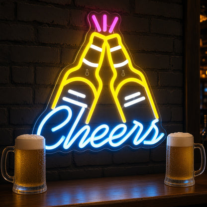 Cheers with Clinking Beer Bottles LED Neon Sign