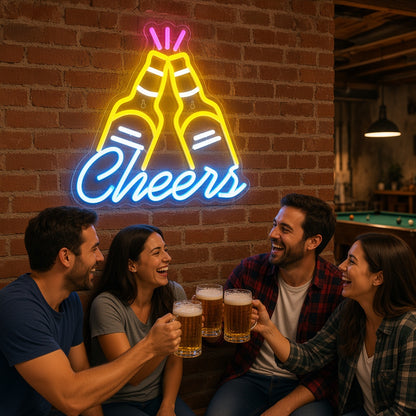 Cheers with Clinking Beer Bottles LED Neon Sign
