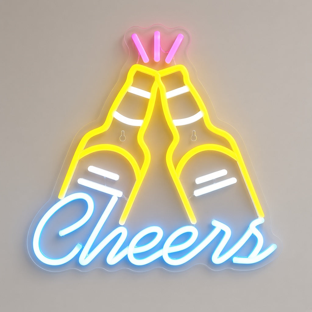 Cheers with Clinking Beer Bottles LED Neon Sign