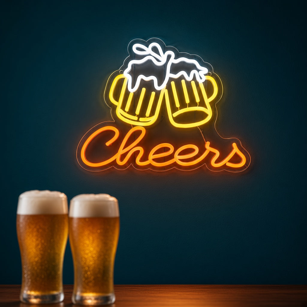 Cheers with Clinking Beer Mugs LED Neon Sign
