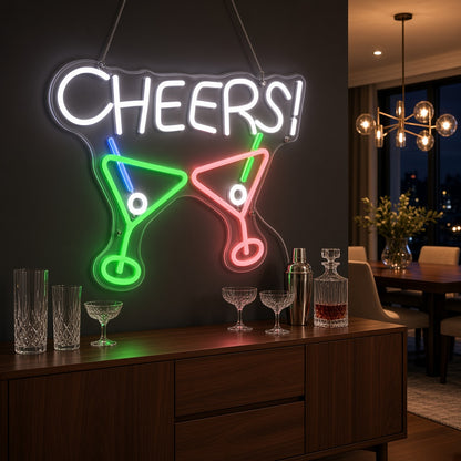 Cheers with Martini Glasses LED Neon Sign