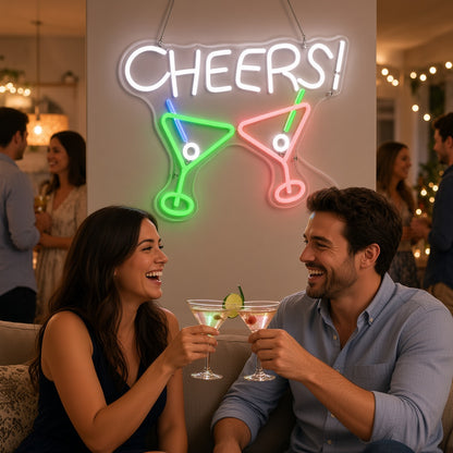 Cheers with Martini Glasses LED Neon Sign