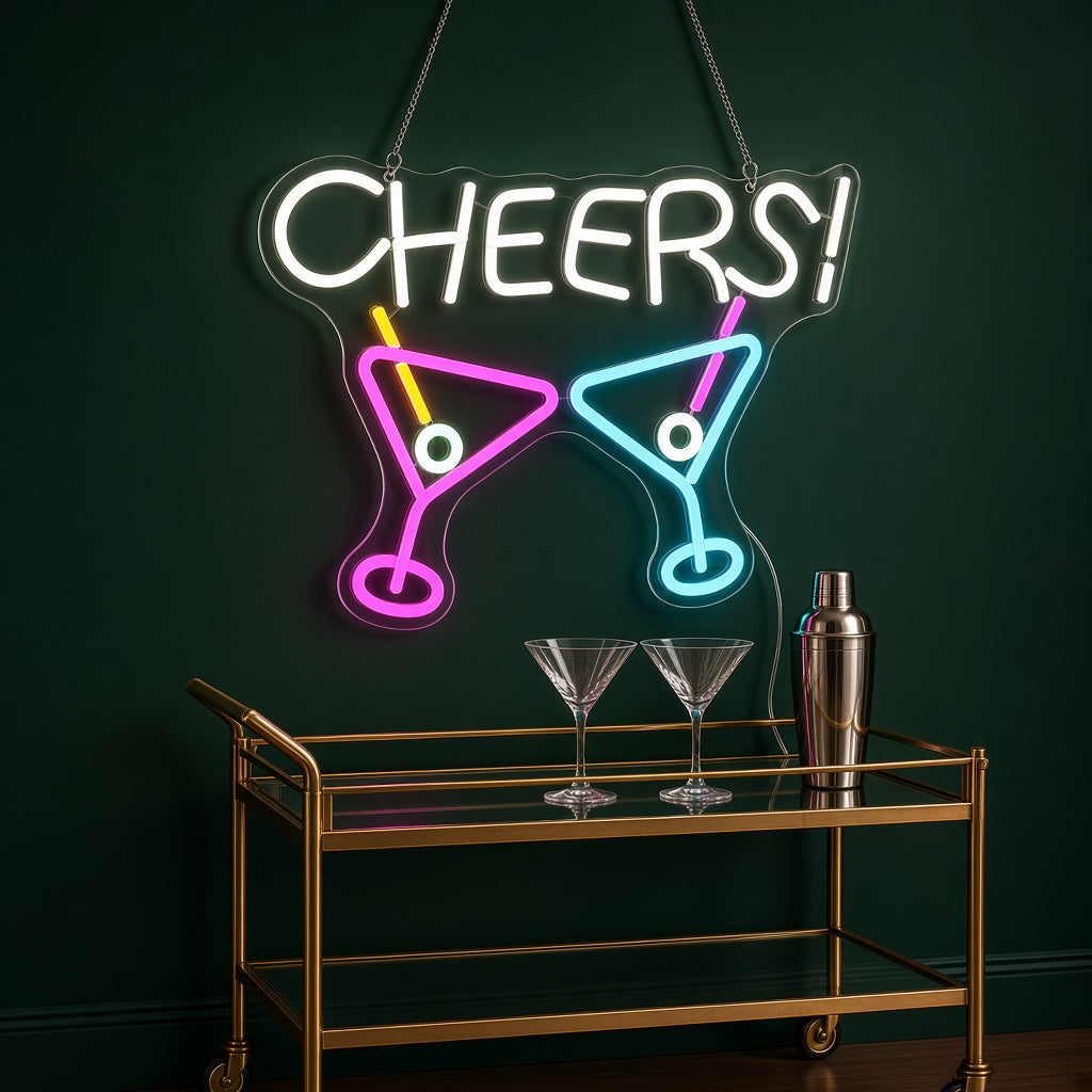 Cheers with Martini Glasses LED Neon Sign