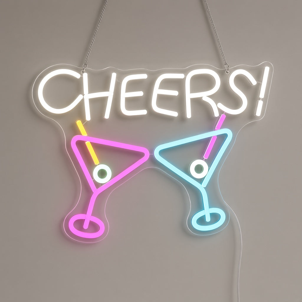 Cheers with Martini Glasses LED Neon Sign