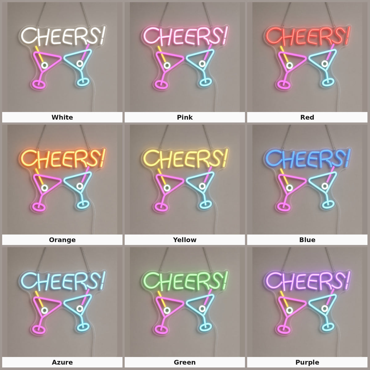 Cheers with Martini Glasses LED Neon Sign