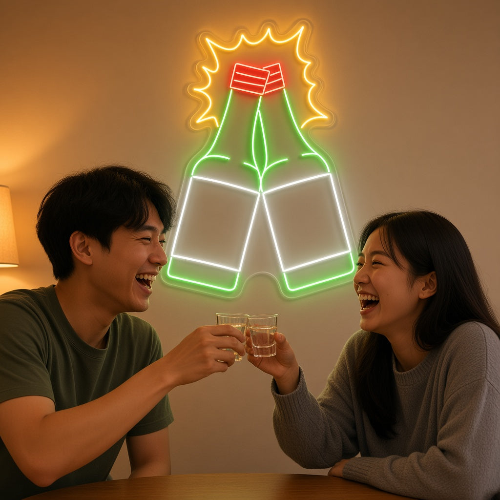 Clinking Soju Bottles Cheers LED Neon Sign