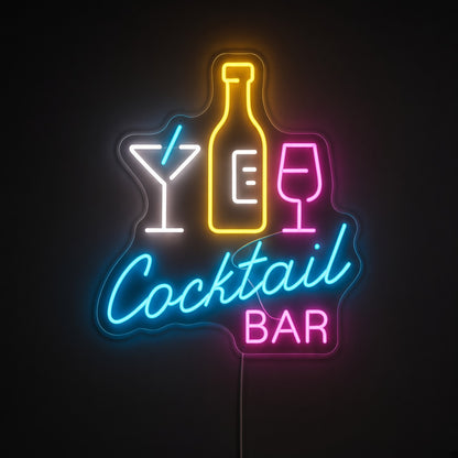 Cocktail Bar with Bottle and Glasses LED Neon Sign