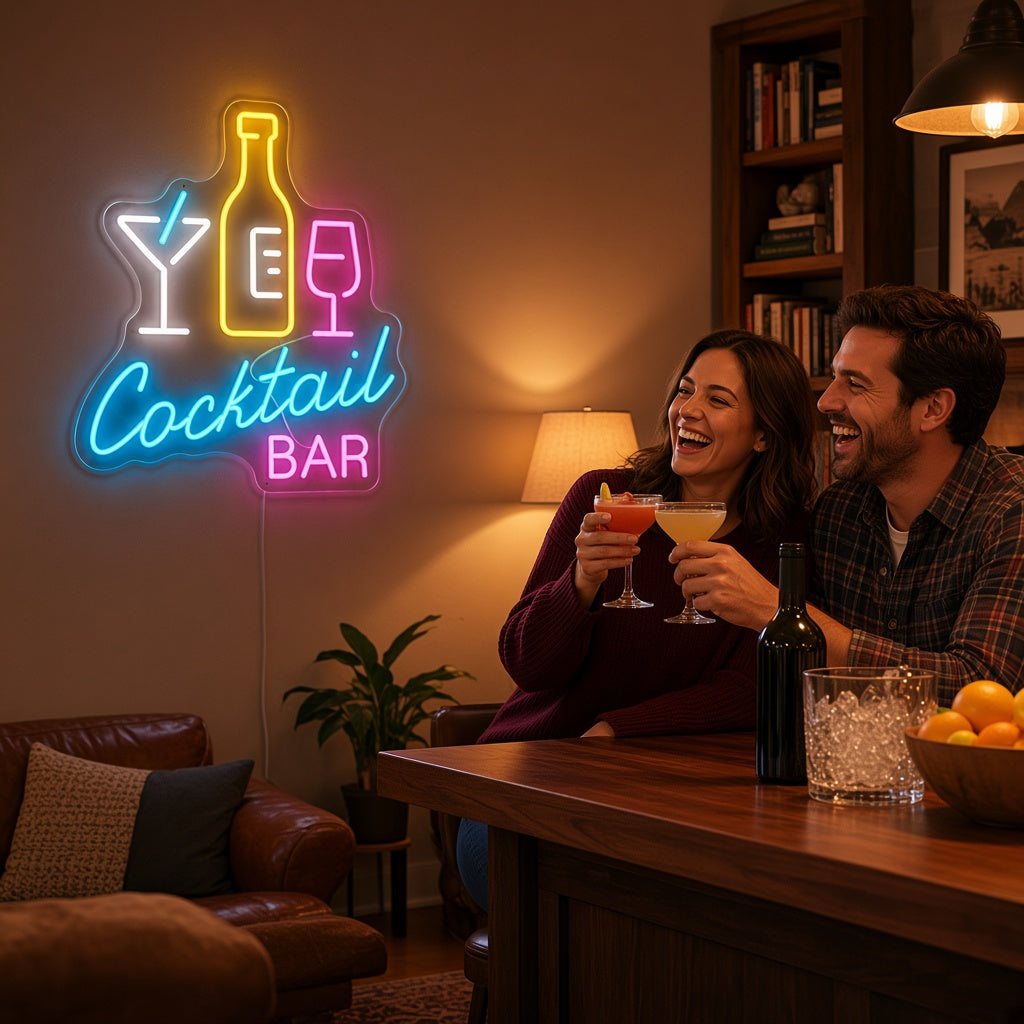 Cocktail Bar with Bottle and Glasses LED Neon Sign
