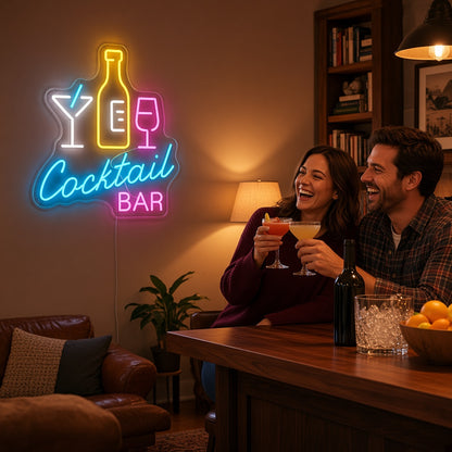 Cocktail Bar with Bottle and Glasses LED Neon Sign