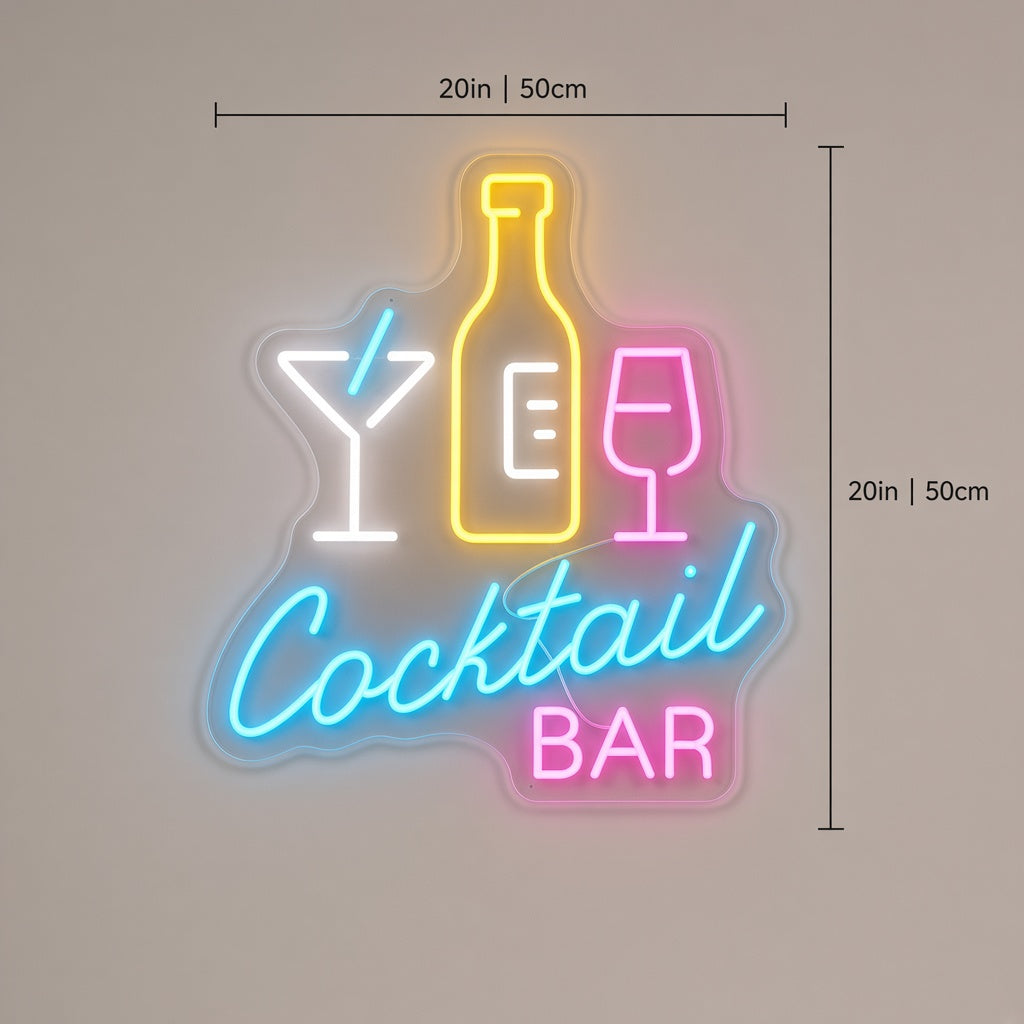 Cocktail Bar with Bottle and Glasses LED Neon Sign