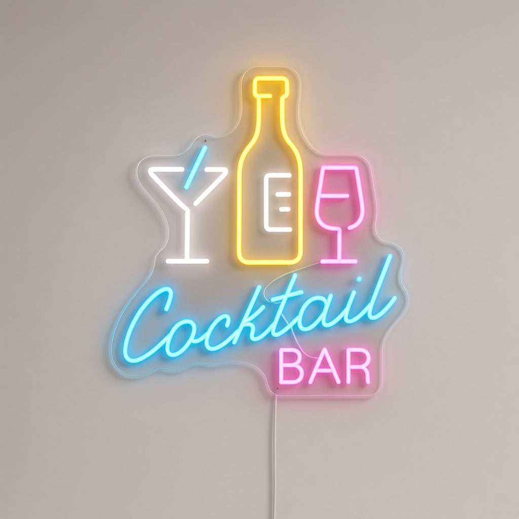 Cocktail Bar with Bottle and Glasses LED Neon Sign