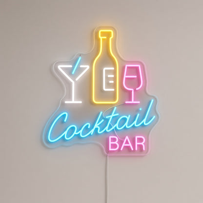 Cocktail Bar with Bottle and Glasses LED Neon Sign