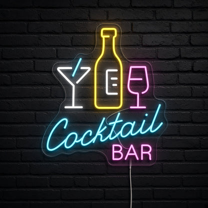 Cocktail Bar with Bottle and Glasses LED Neon Sign