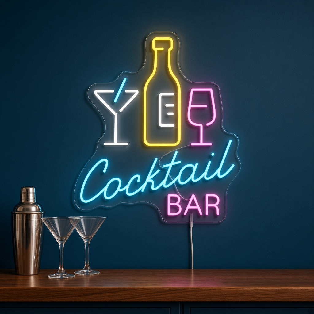 Cocktail Bar with Bottle and Glasses LED Neon Sign