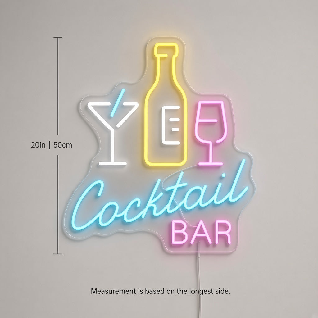 Cocktail Bar with Bottle and Glasses LED Neon Sign