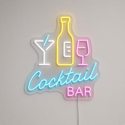 Cocktail Bar with Bottle and Glasses LED Neon Sign