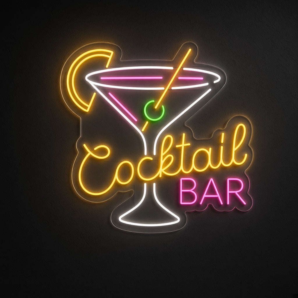 Cocktail Bar with Martini and Lemon LED Neon Sign