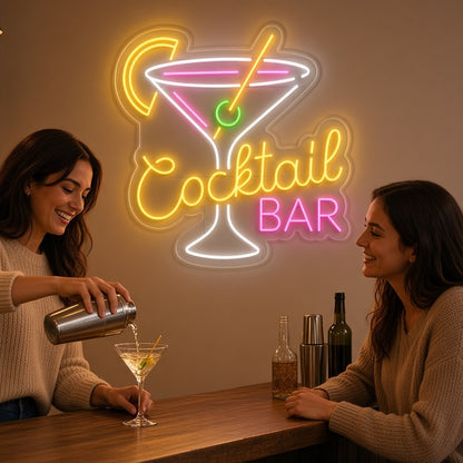 Cocktail Bar with Martini and Lemon LED Neon Sign