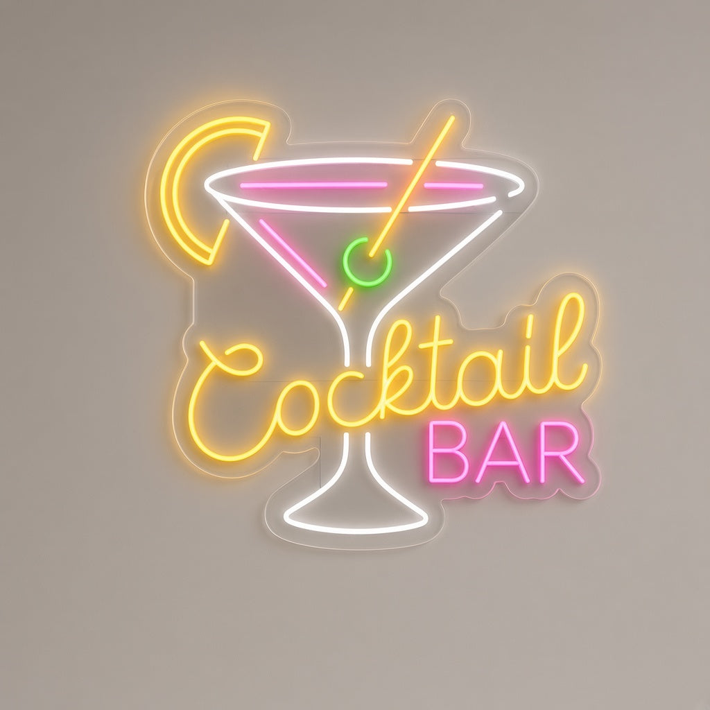 Cocktail Bar with Martini and Lemon LED Neon Sign