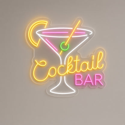 Cocktail Bar with Martini and Lemon LED Neon Sign