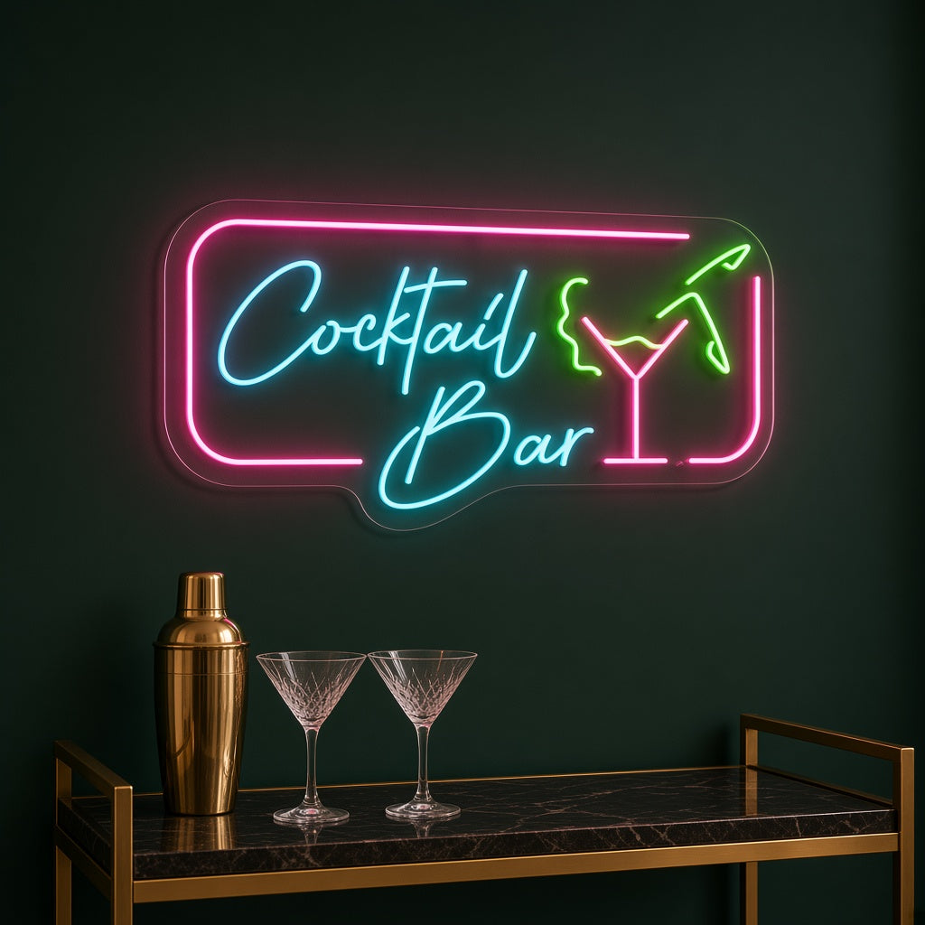 Cocktail Bar with Frame LED Neon Sign