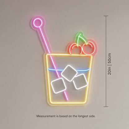 Cocktail Glass with Cherries and Ice Cubes LED Neon Sign