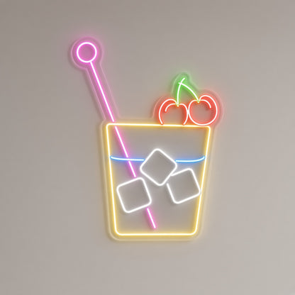Cocktail Glass with Cherries and Ice Cubes LED Neon Sign
