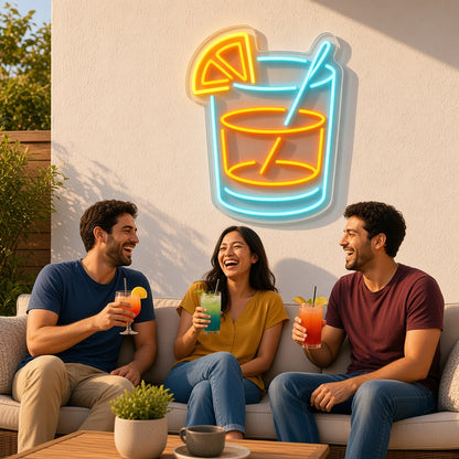 Cocktail Glass with Orange Slice and Straw LED Neon Sign