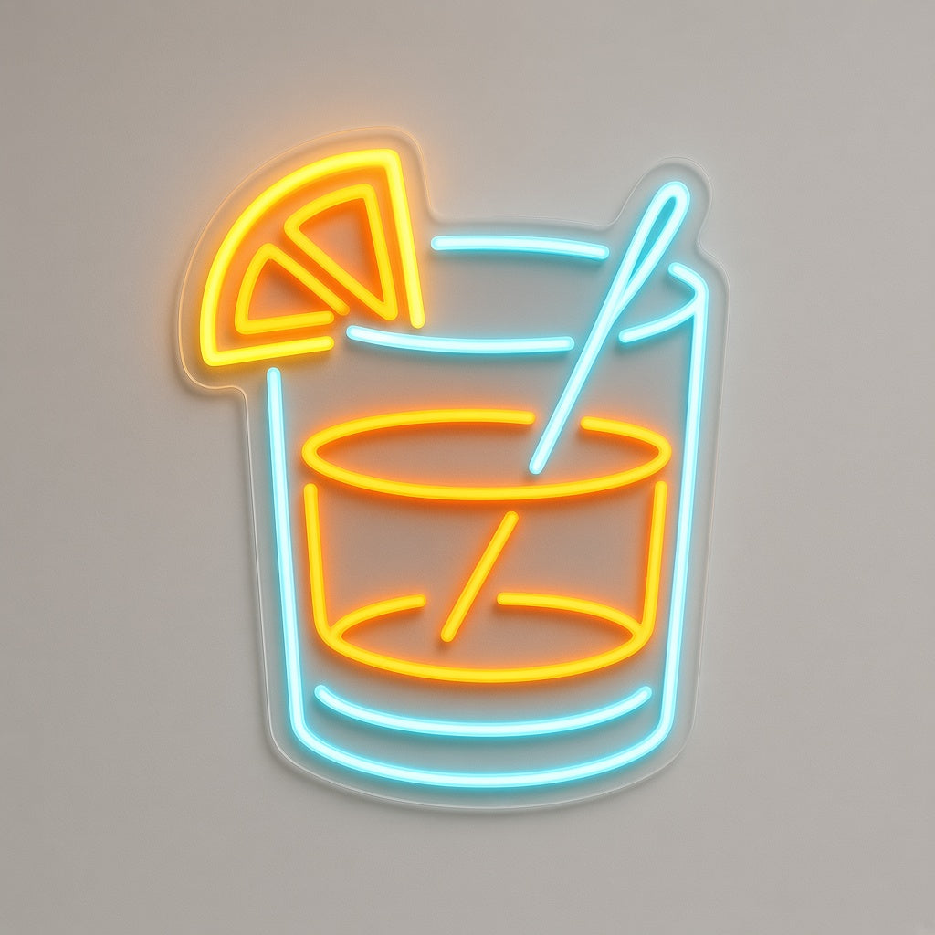 Cocktail Glass with Orange Slice and Straw LED Neon Sign