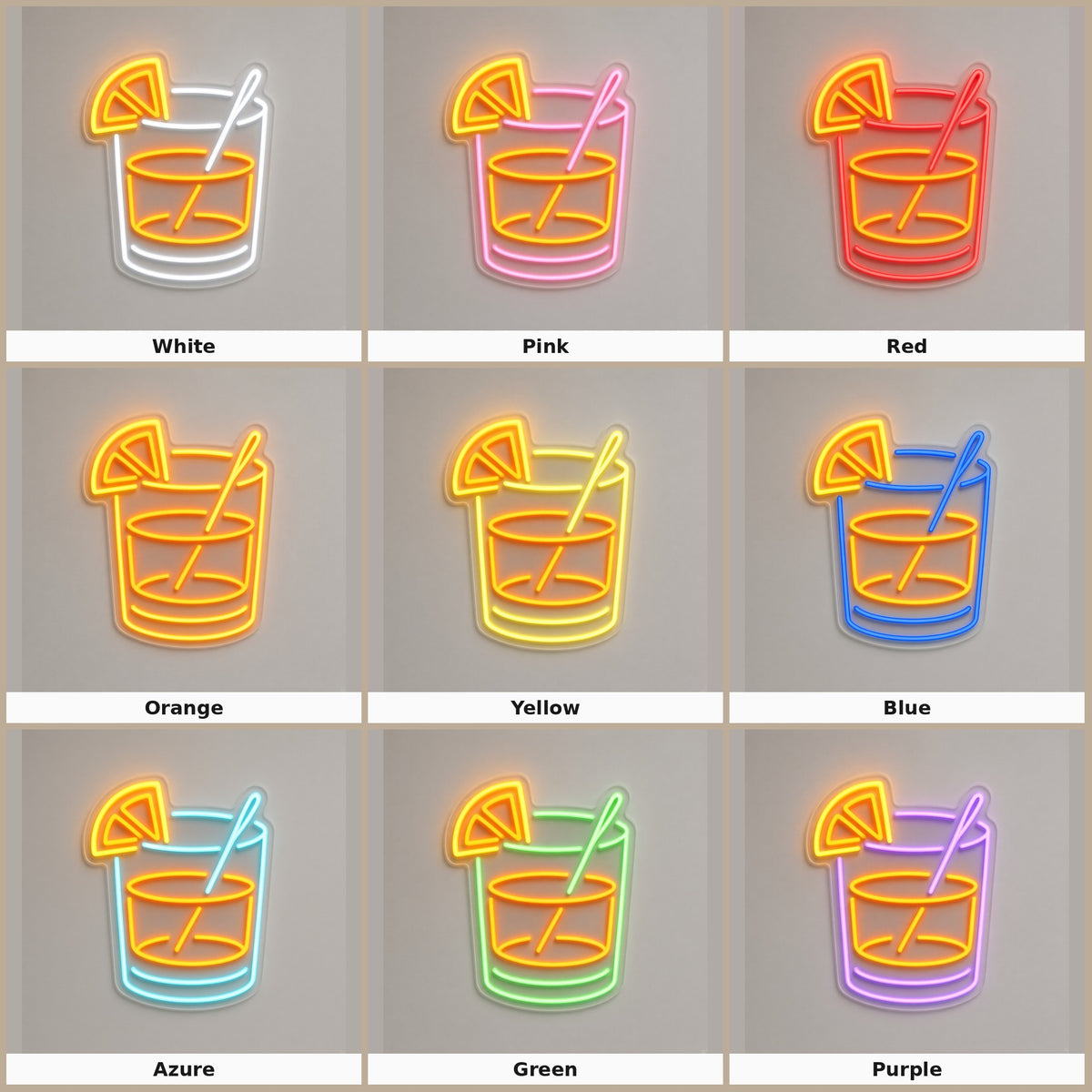 Cocktail Glass with Orange Slice and Straw LED Neon Sign