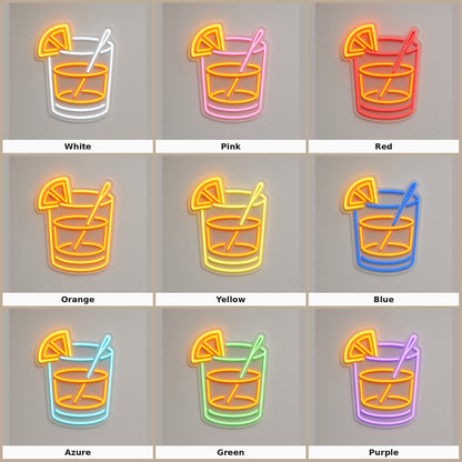 Cocktail Glass with Orange Slice and Straw LED Neon Sign