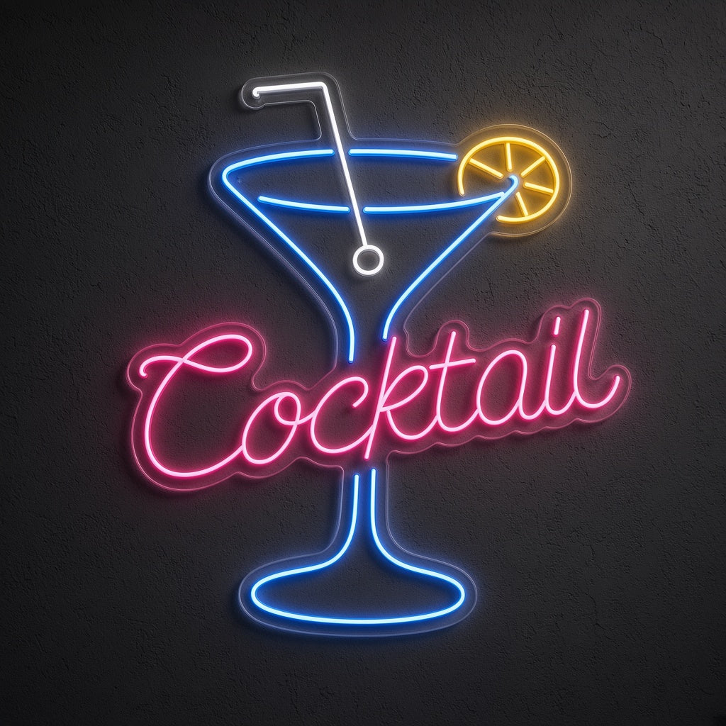Cocktail with Martini Glass and Lemon LED Neon Sign