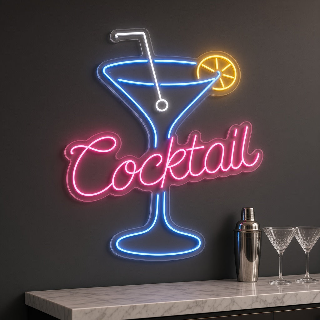Cocktail with Martini Glass and Lemon LED Neon Sign