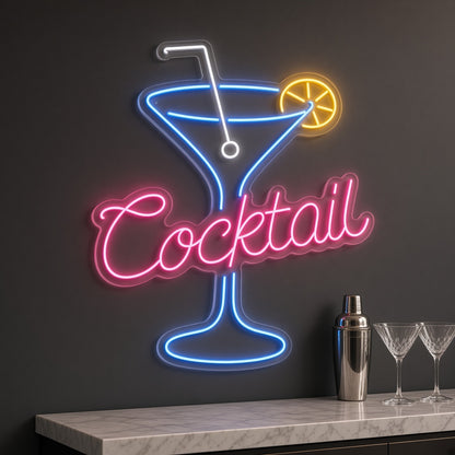 Cocktail with Martini Glass and Lemon LED Neon Sign