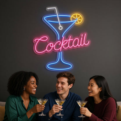 Cocktail with Martini Glass and Lemon LED Neon Sign