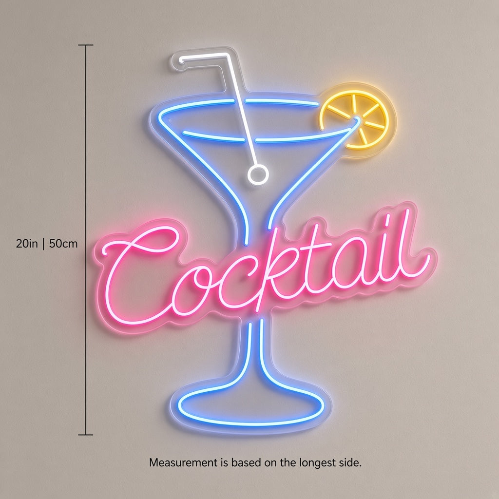 Cocktail with Martini Glass and Lemon LED Neon Sign