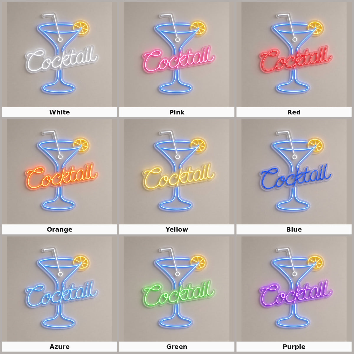 Cocktail with Martini Glass and Lemon LED Neon Sign